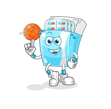 the medicine package playing basket ball mascot. cartoon vector