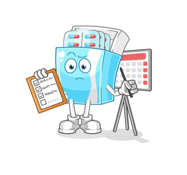 the medicine package schedule list vector. cartoon character