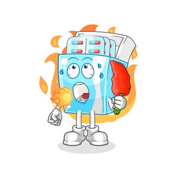 the medicine package eat hot chilie mascot. cartoon vector