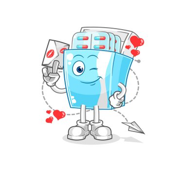 the medicine package hold love letter illustration. character vector