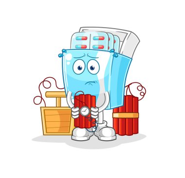 the medicine package holding dynamite character. cartoon mascot vector