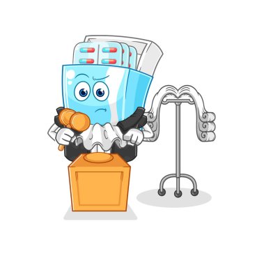the medicine package judge holds gavel. character vector