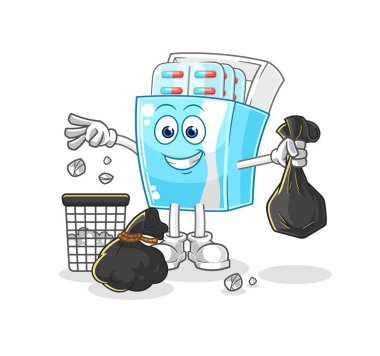 the medicine package Throw garbage mascot. cartoon vector