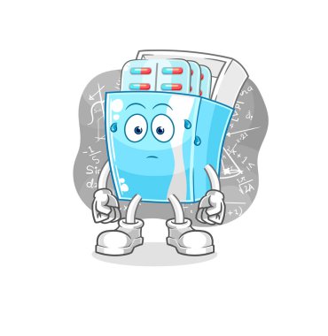 the medicine package thinking hard vector. cartoon character