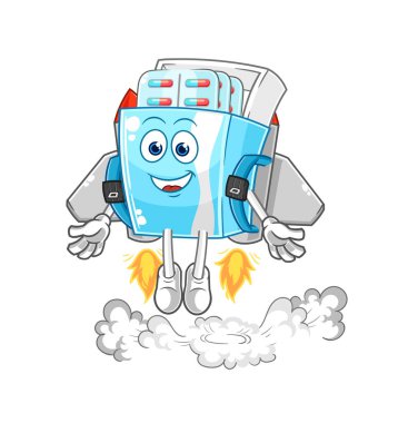 the medicine package with jetpack mascot. cartoon vector
