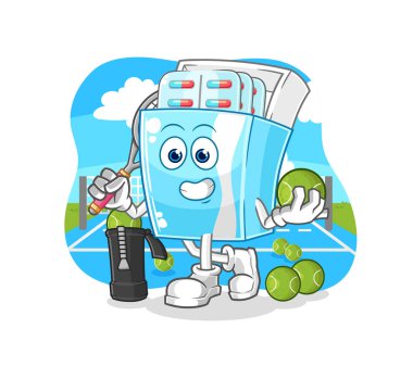 the medicine package plays tennis illustration. character vector