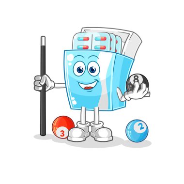 the medicine package plays billiard character. cartoon mascot vector