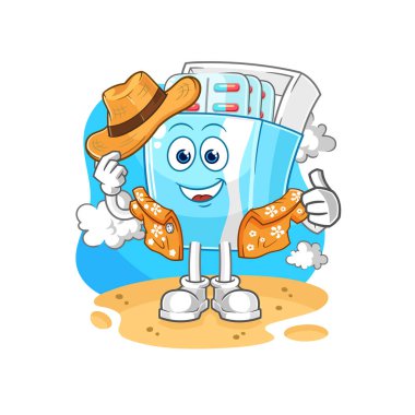 the medicine package go on vacation. cartoon mascot vector