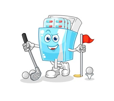 the medicine package playing golf vector. cartoon character