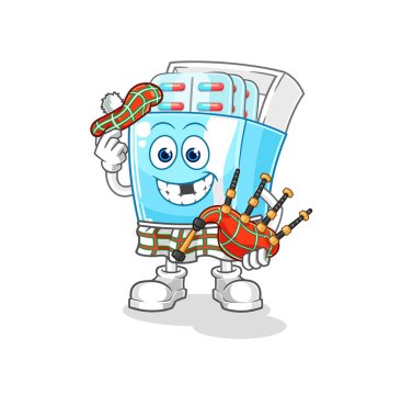 the medicine package scottish with bagpipes vector. cartoon character