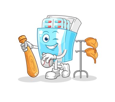 the medicine package playing baseball mascot. cartoon vector