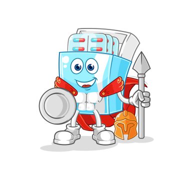 the medicine package spartan character. cartoon mascot vector