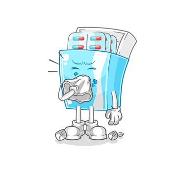 the medicine package blowing nose character. cartoon mascot vector