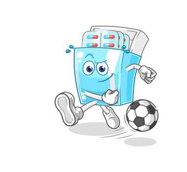 the medicine package kicking the ball cartoon. cartoon mascot vector