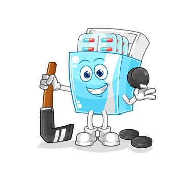 the medicine package playing hockey vector. cartoon character