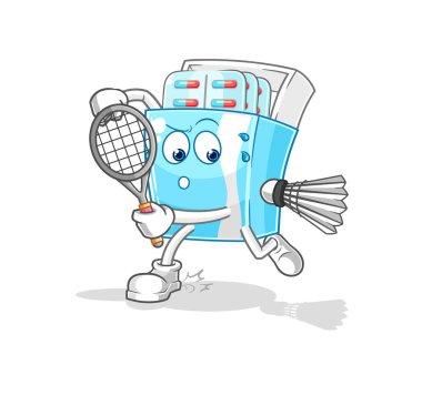 the medicine package playing badminton illustration. character vector
