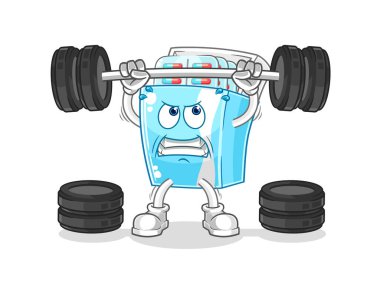 the medicine package lifting the barbell character. cartoon mascot vector
