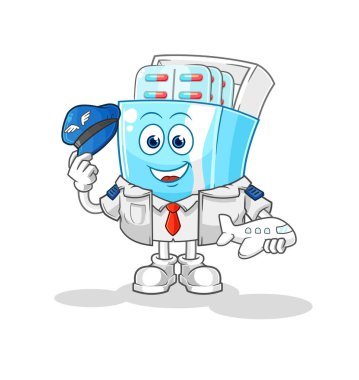 the medicine package pilot mascot. cartoon vector