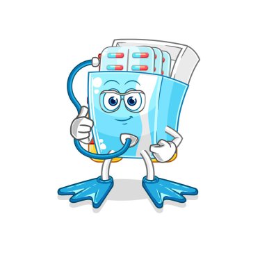 the medicine package diver cartoon. cartoon mascot vector
