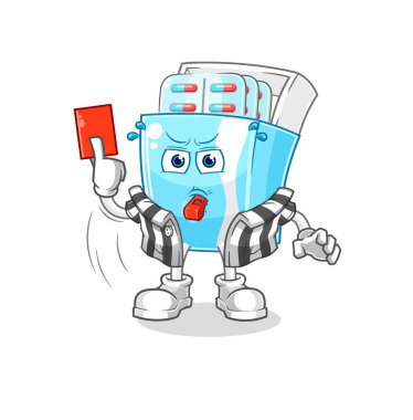 the medicine package referee with red card illustration. character vector