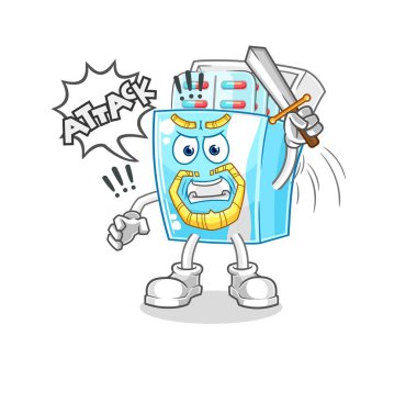 the medicine package knights attack with sword. cartoon mascot vector