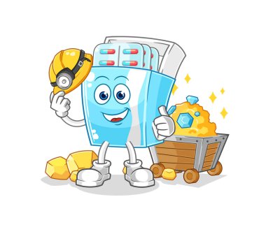 the medicine package miner with gold character. cartoon mascot vector