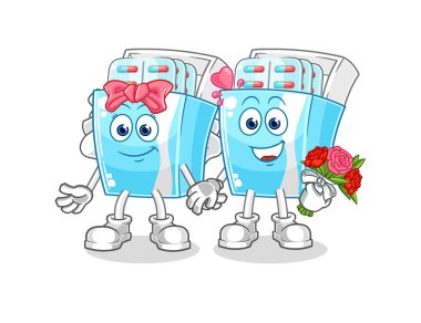 the medicine package wedding cartoon. cartoon mascot vector