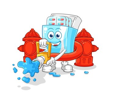 the medicine package firefighter vector. cartoon character