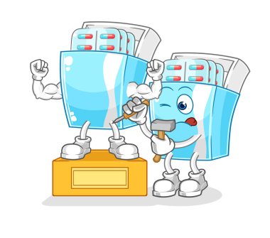 the medicine package sculptor character. cartoon mascot vector
