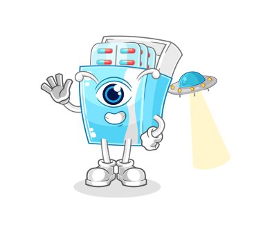 the medicine package alien cartoon mascot vector