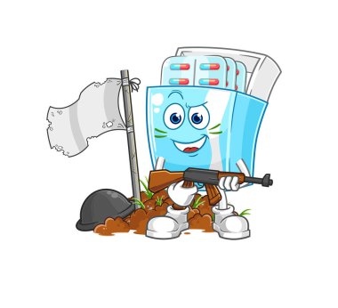 the medicine package army character. cartoon mascot vector