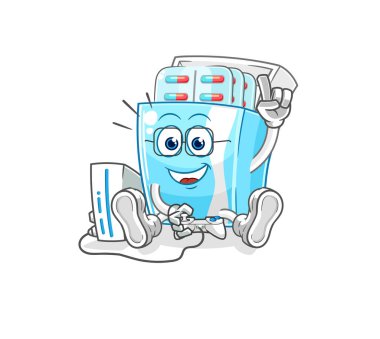 the medicine package playing video games. cartoon character