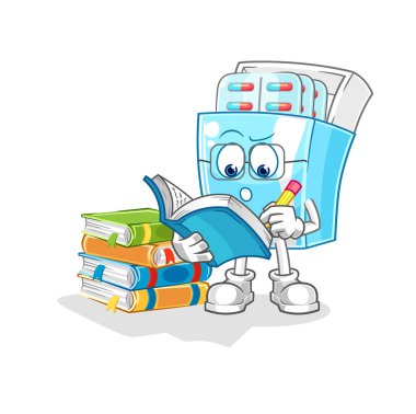 the medicine package studying mascot. cartoon vector
