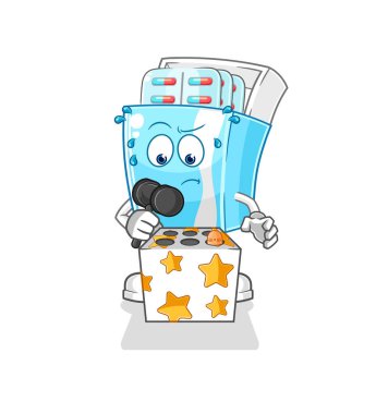the medicine package play whack a mole mascot. cartoon vector