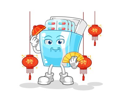 the medicine package Chinese with lanterns illustration. character vector