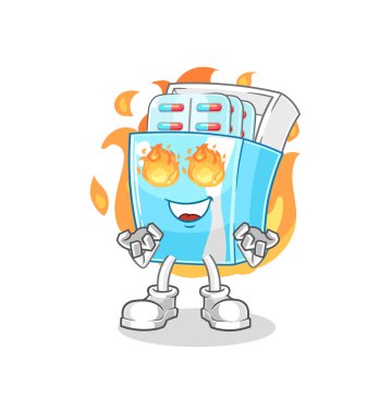 the medicine package on fire mascot. cartoon vector