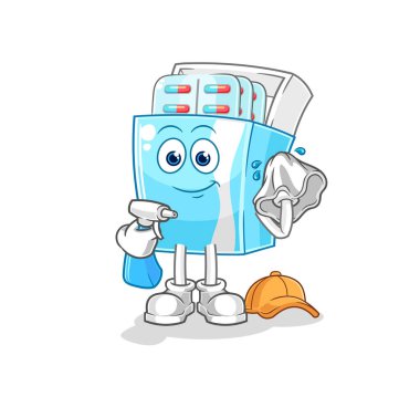 the medicine package cleaner vector. cartoon character
