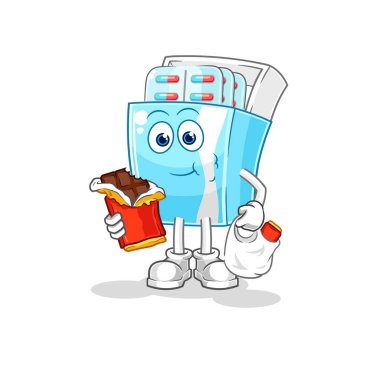 the medicine package eat chocolate mascot. cartoon vector