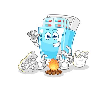 the medicine package roasting marshmallows. cartoon mascot vector