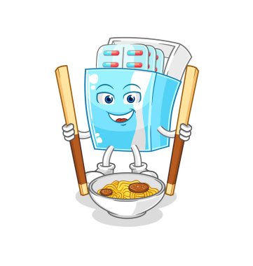 the medicine package eat noodle cartoon. character mascot vector