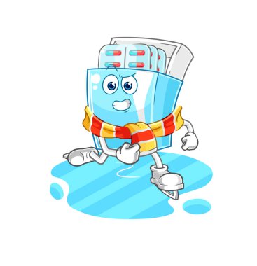 the medicine package ice skiing cartoon. character mascot vector