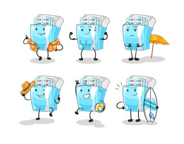 the medicine package beach vacation set character. cartoon mascot vector