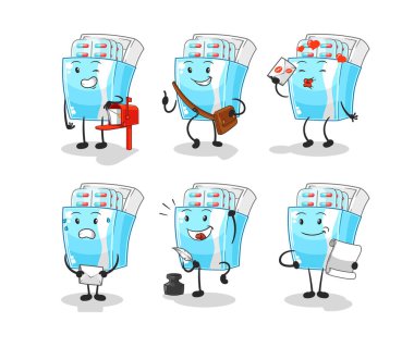 the medicine package postman set character. cartoon mascot vector