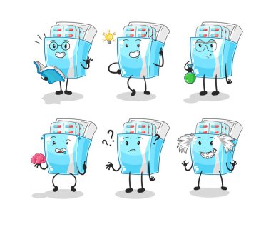 the medicine package thinking group character. cartoon mascot vector