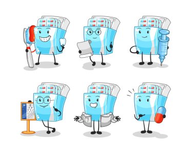 the medicine package doctor group character. cartoon mascot vector