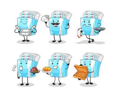 the medicine package restaurant group character. cartoon mascot vector