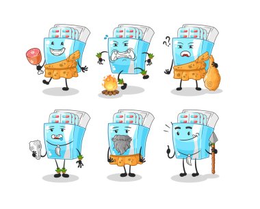the medicine package primitive man group character. mascot vector
