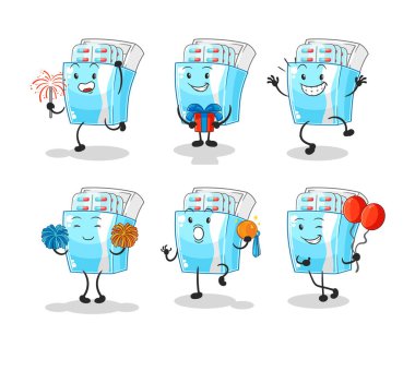 the medicine package celebration set character. cartoon mascot vector