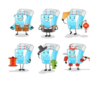 the medicine package asian culture set . cartoon mascot vector