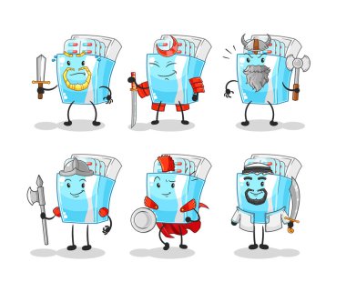 the medicine package warrior group character. cartoon mascot vector